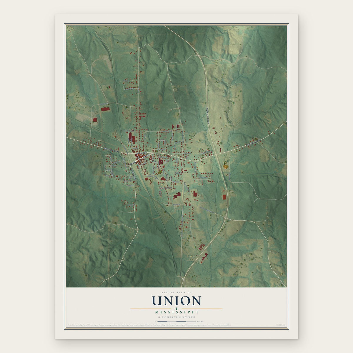 Union, Mississippi map print, the full design