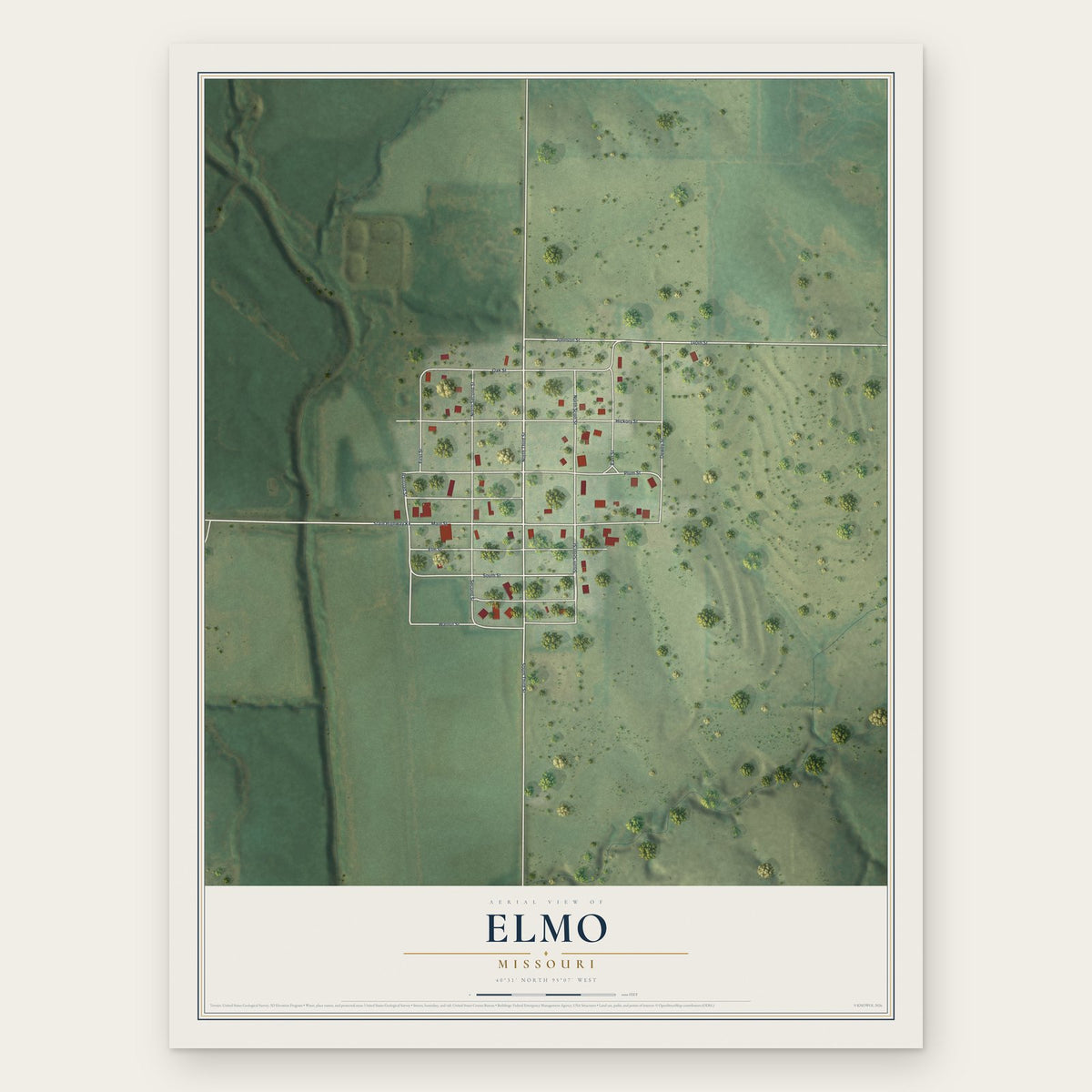 Elmo, Missouri map print, the full design
