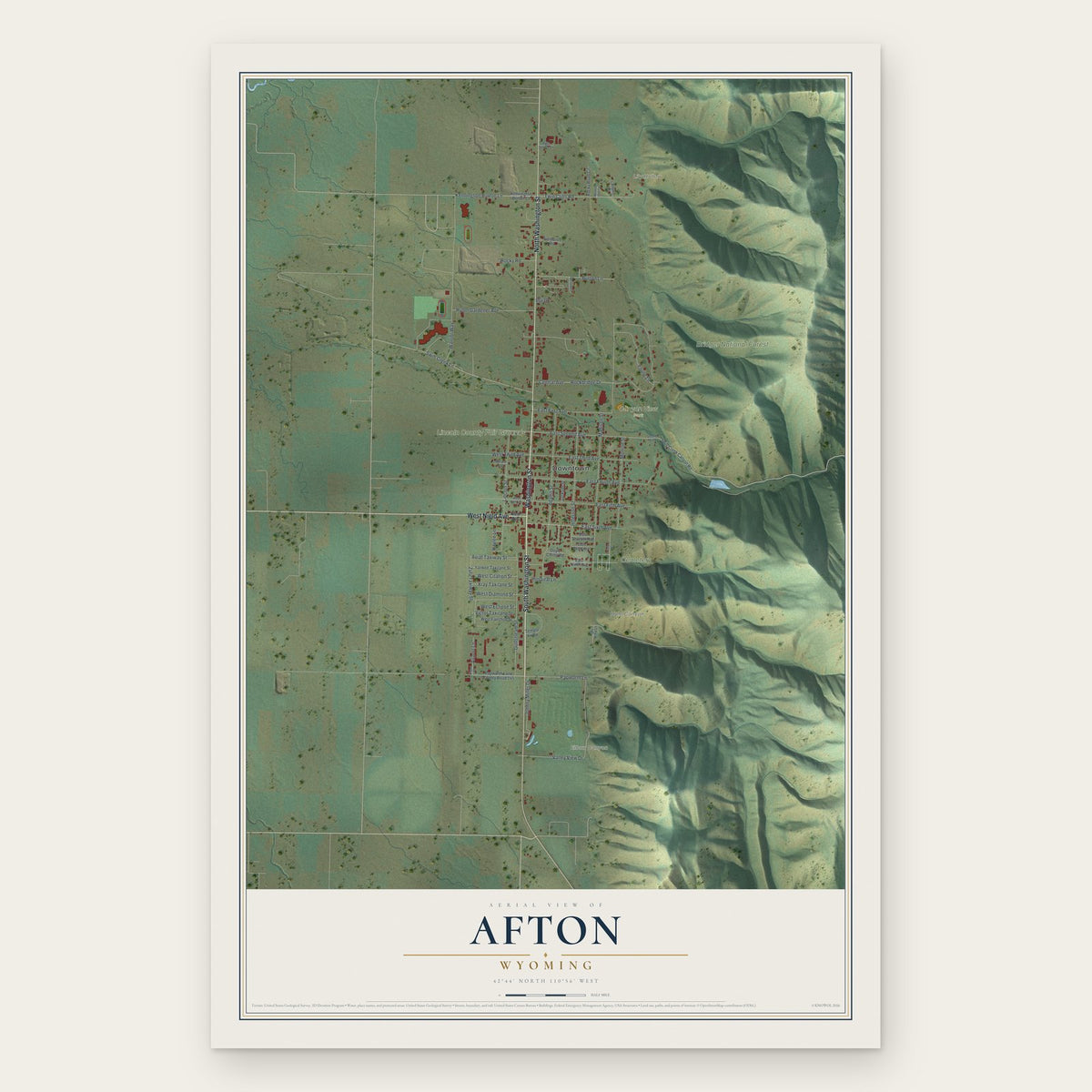 Afton, Wyoming map print, the full design