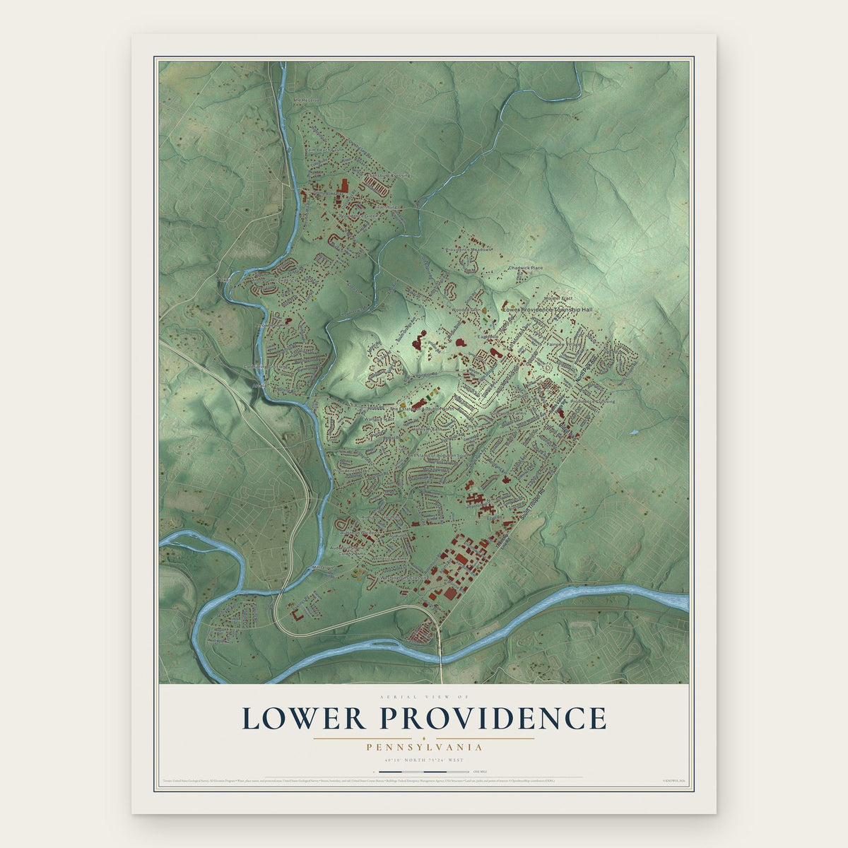 Lower Providence, Pennsylvania map print, the full design