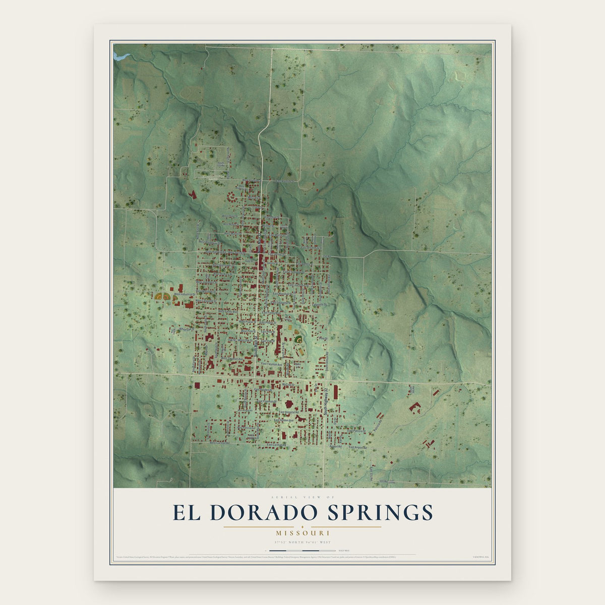 El Dorado Springs, Missouri map print, the full design