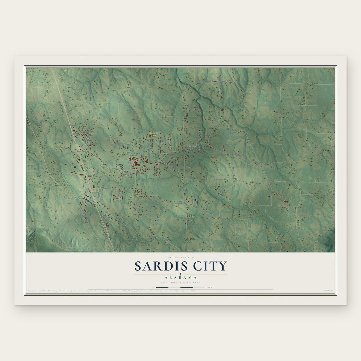 Sardis City, Alabama map print, the full design
