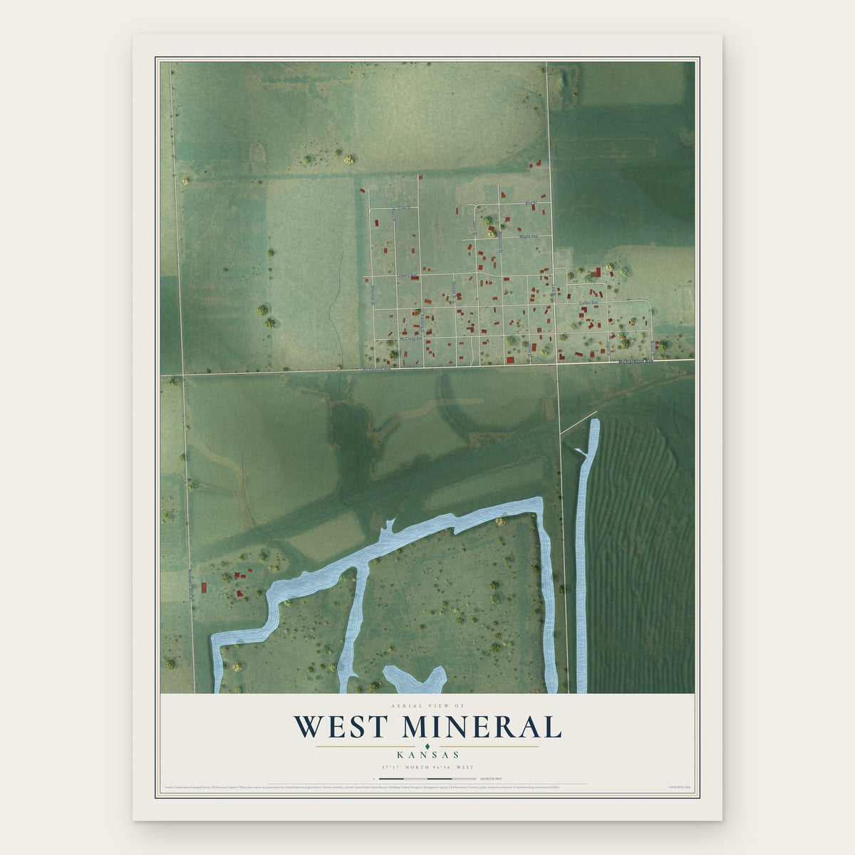 West Mineral, Kansas map print, the full design