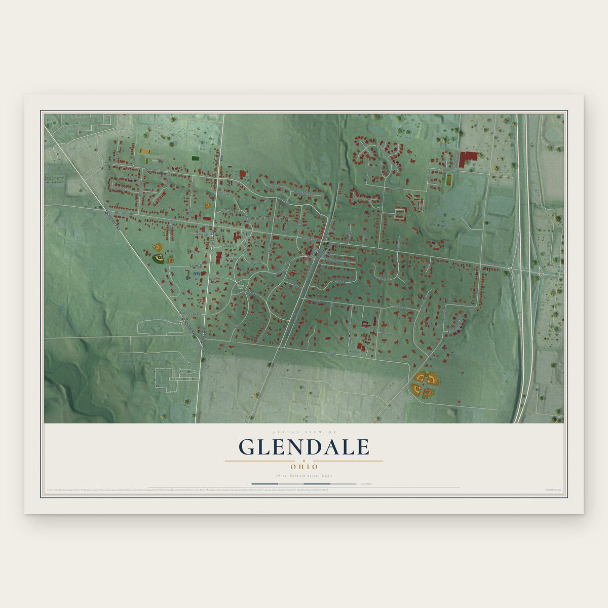 Glendale, Ohio map print, the full design