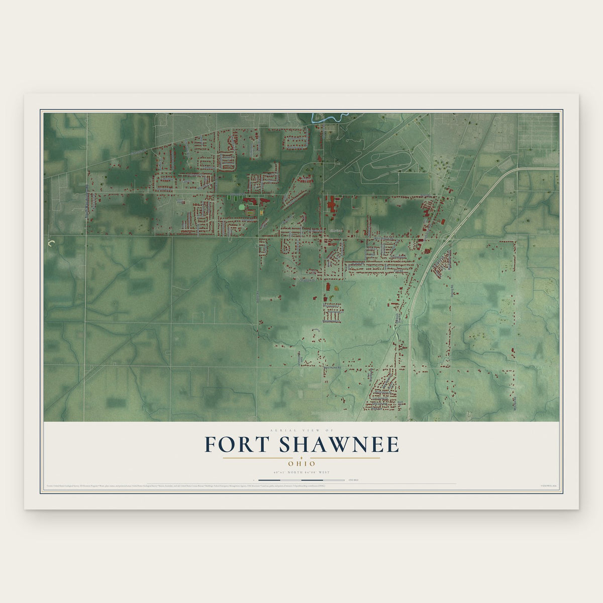 Fort Shawnee, Ohio map print, the full design