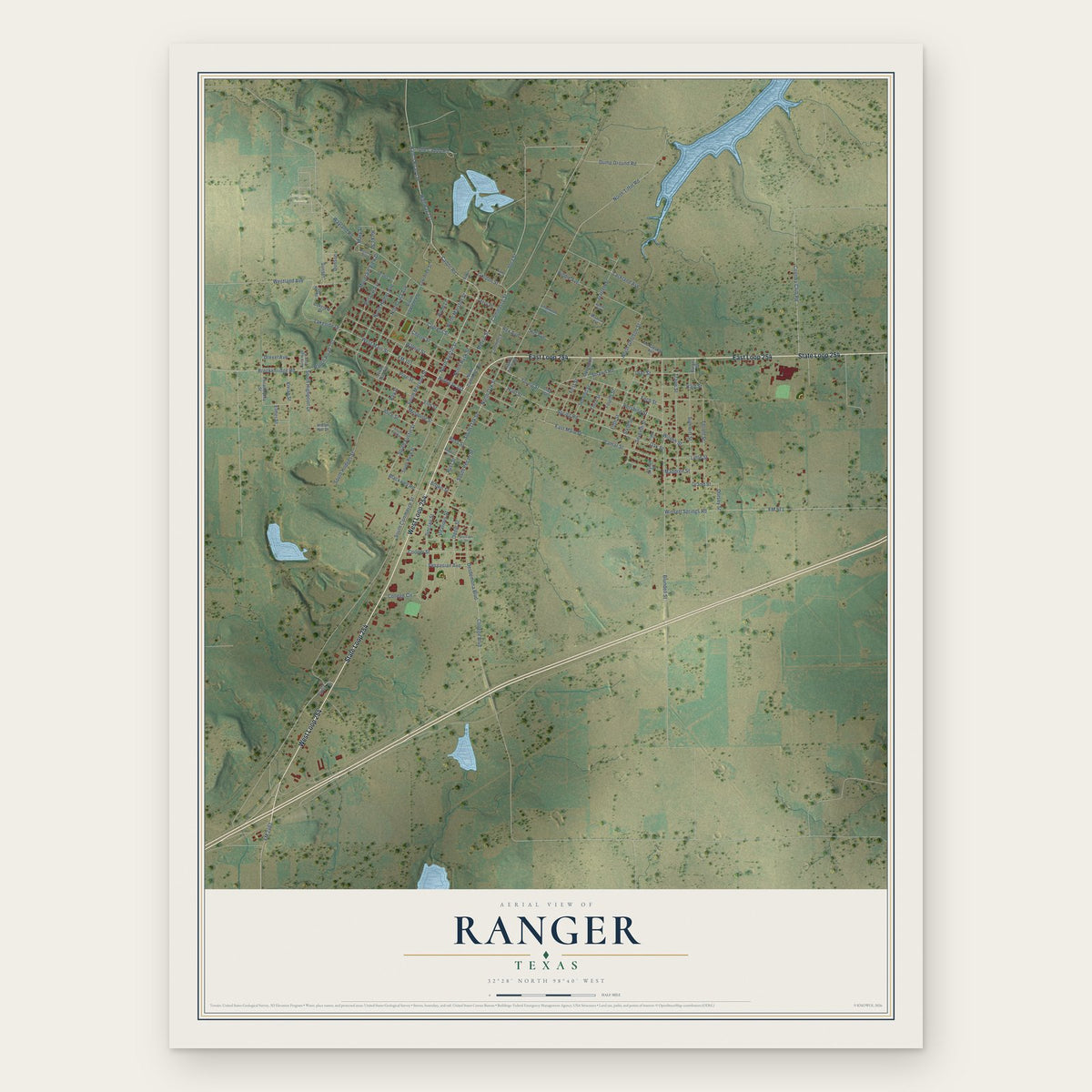 Ranger, Texas map print, the full design