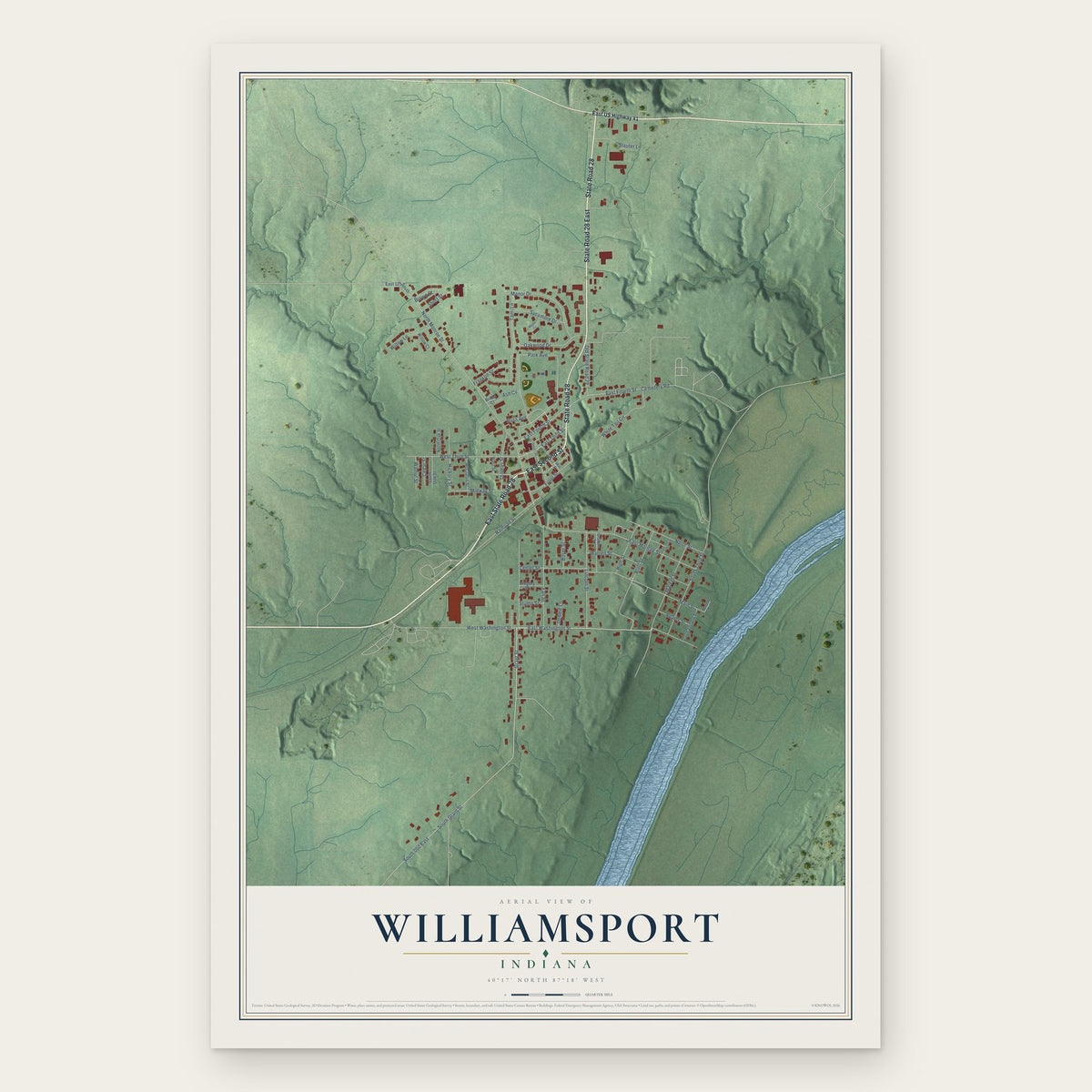 Williamsport, Indiana map print, the full design