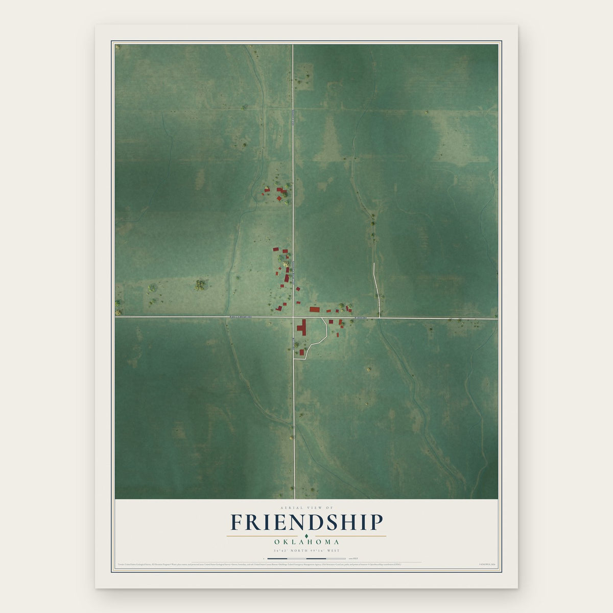 Friendship, Oklahoma map print, the full design