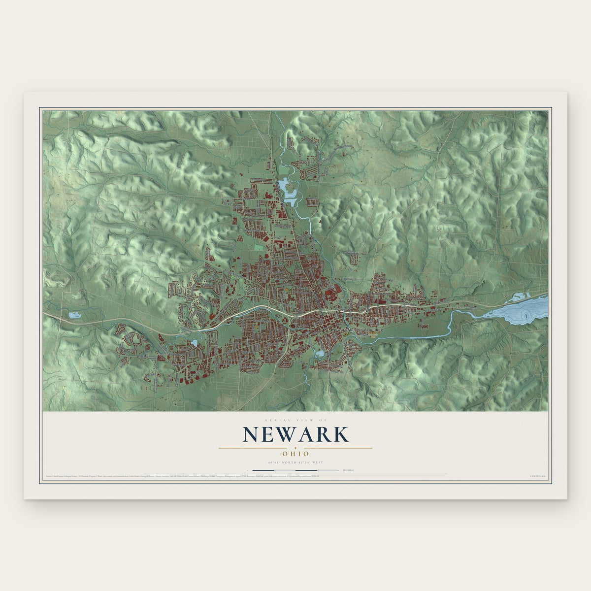 Newark, Ohio map print, the full design