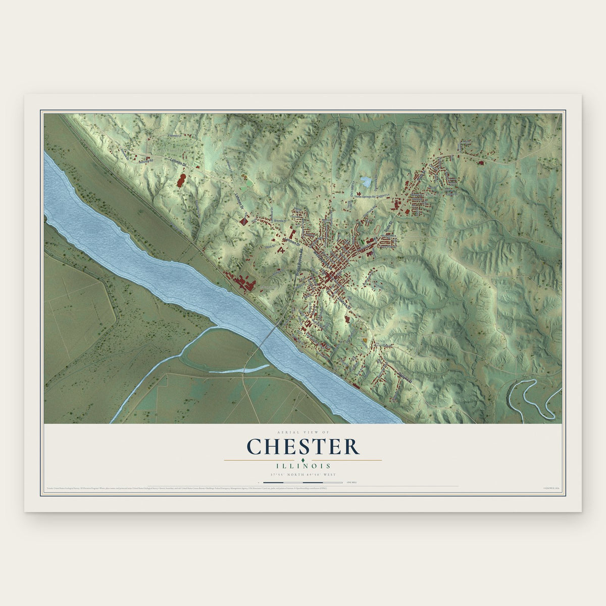 Chester, Illinois map print, the full design