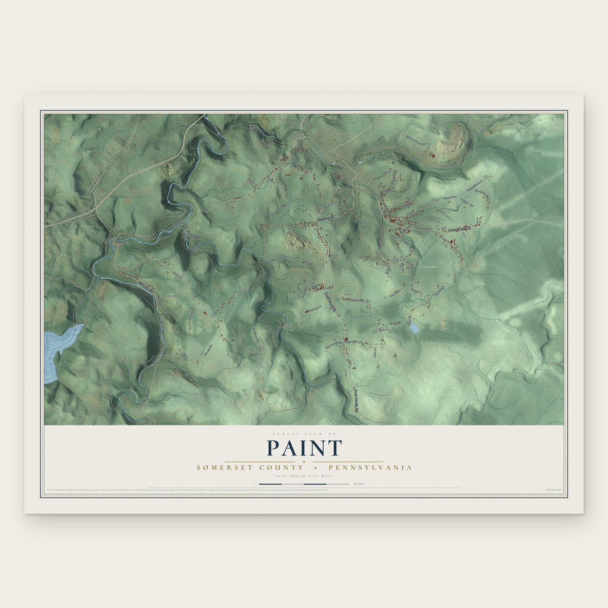 Paint, Somerset County, Pennsylvania map print, the full design