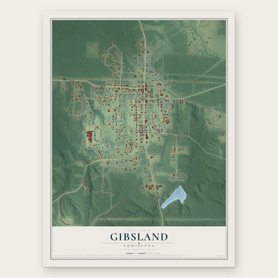 Gibsland, Louisiana map print, the full design