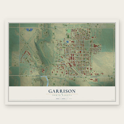 Garrison, North Dakota map print, the full design