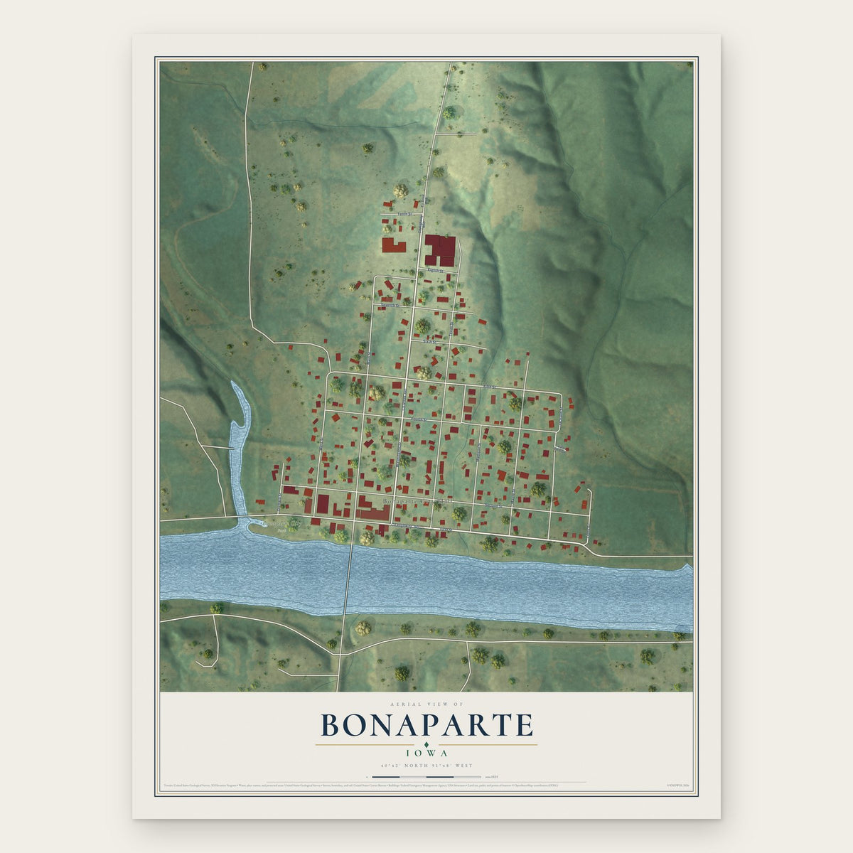 Bonaparte, Iowa map print, the full design