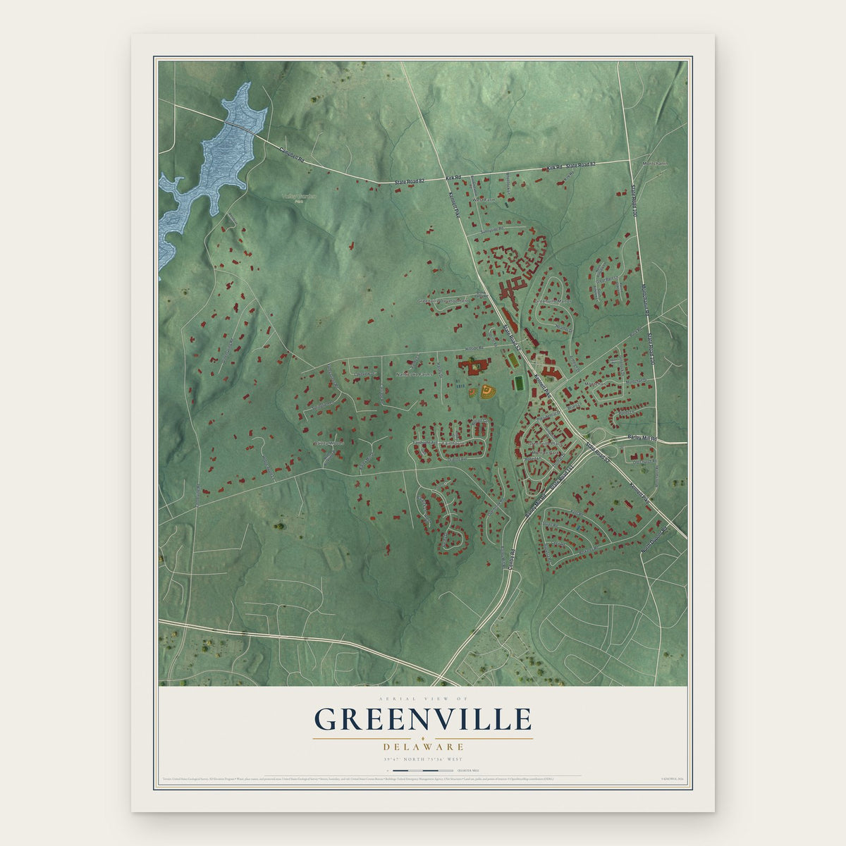 Greenville, Delaware map print, the full design