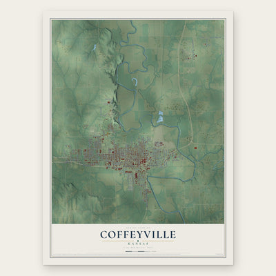 Coffeyville, Kansas map print, the full design