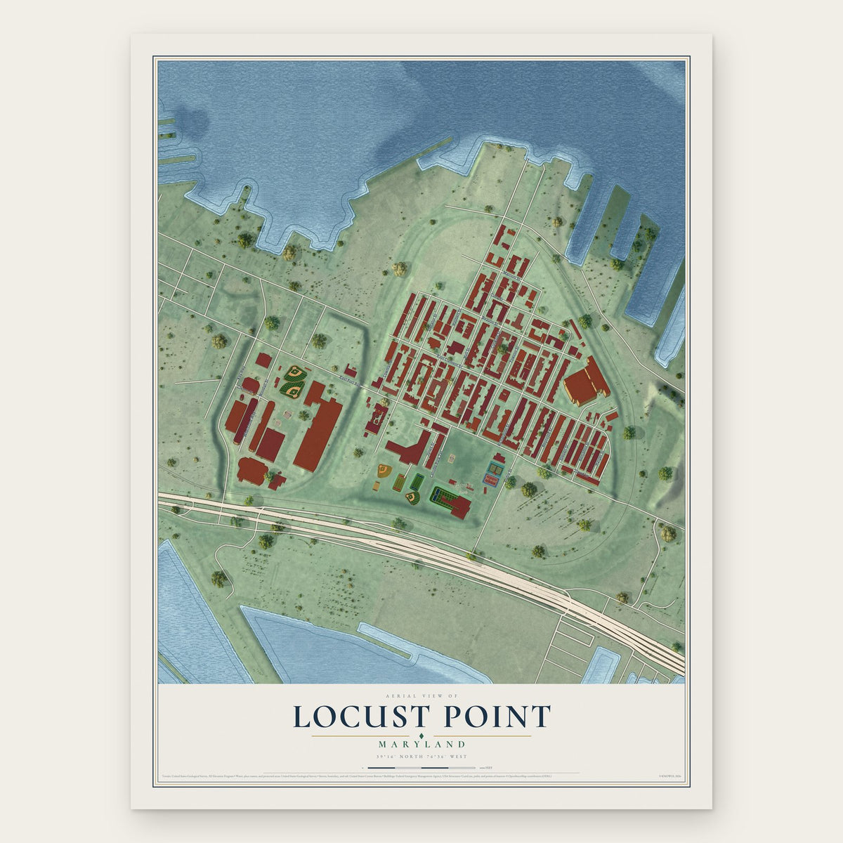 Locust Point, Maryland map print, the full design