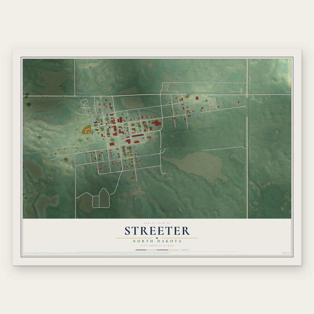 Streeter, North Dakota map print, the full design