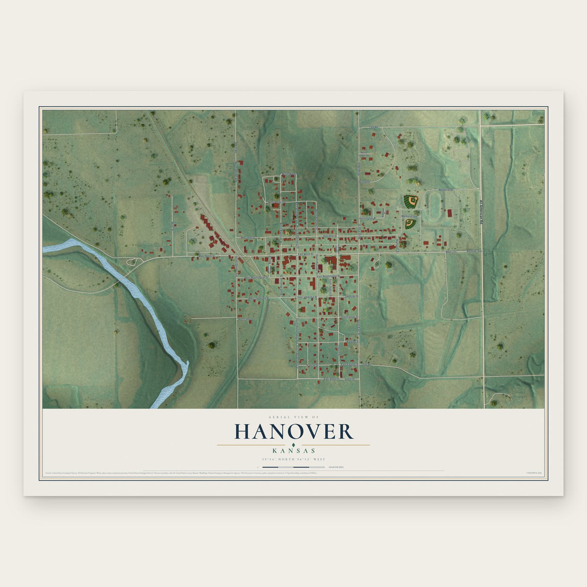 Hanover, Kansas map print, the full design
