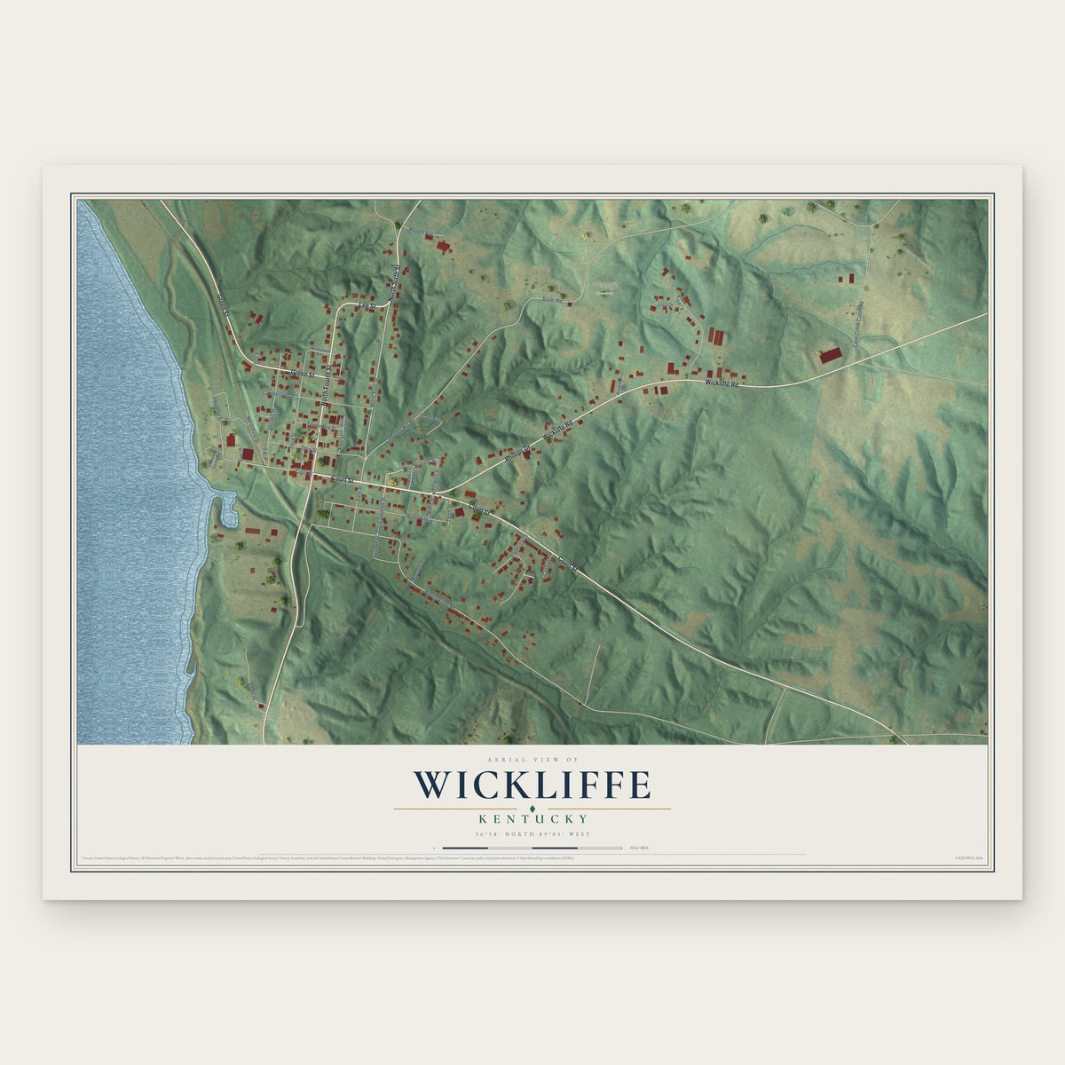 Wickliffe, Kentucky map print, the full design