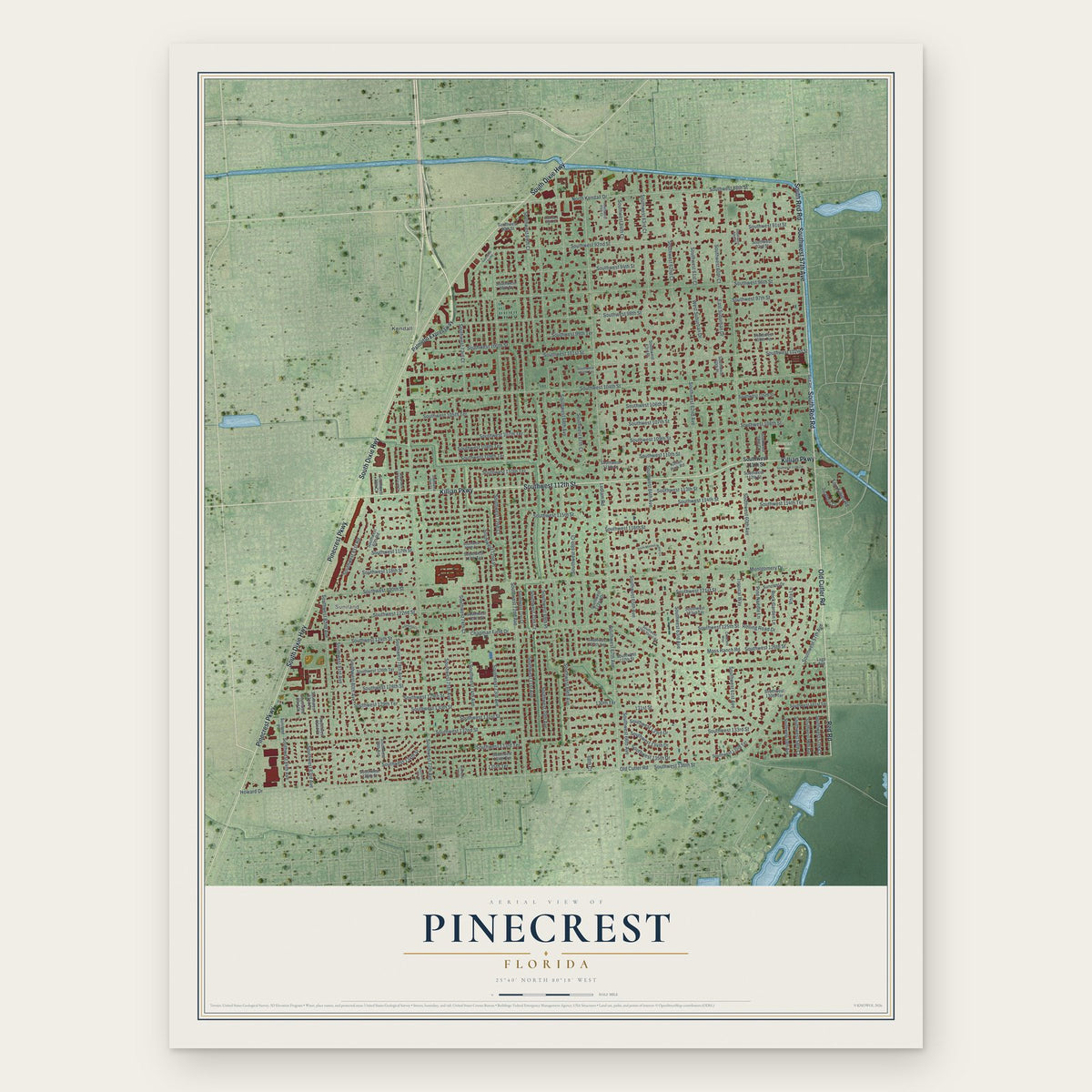 Pinecrest, Florida map print, the full design