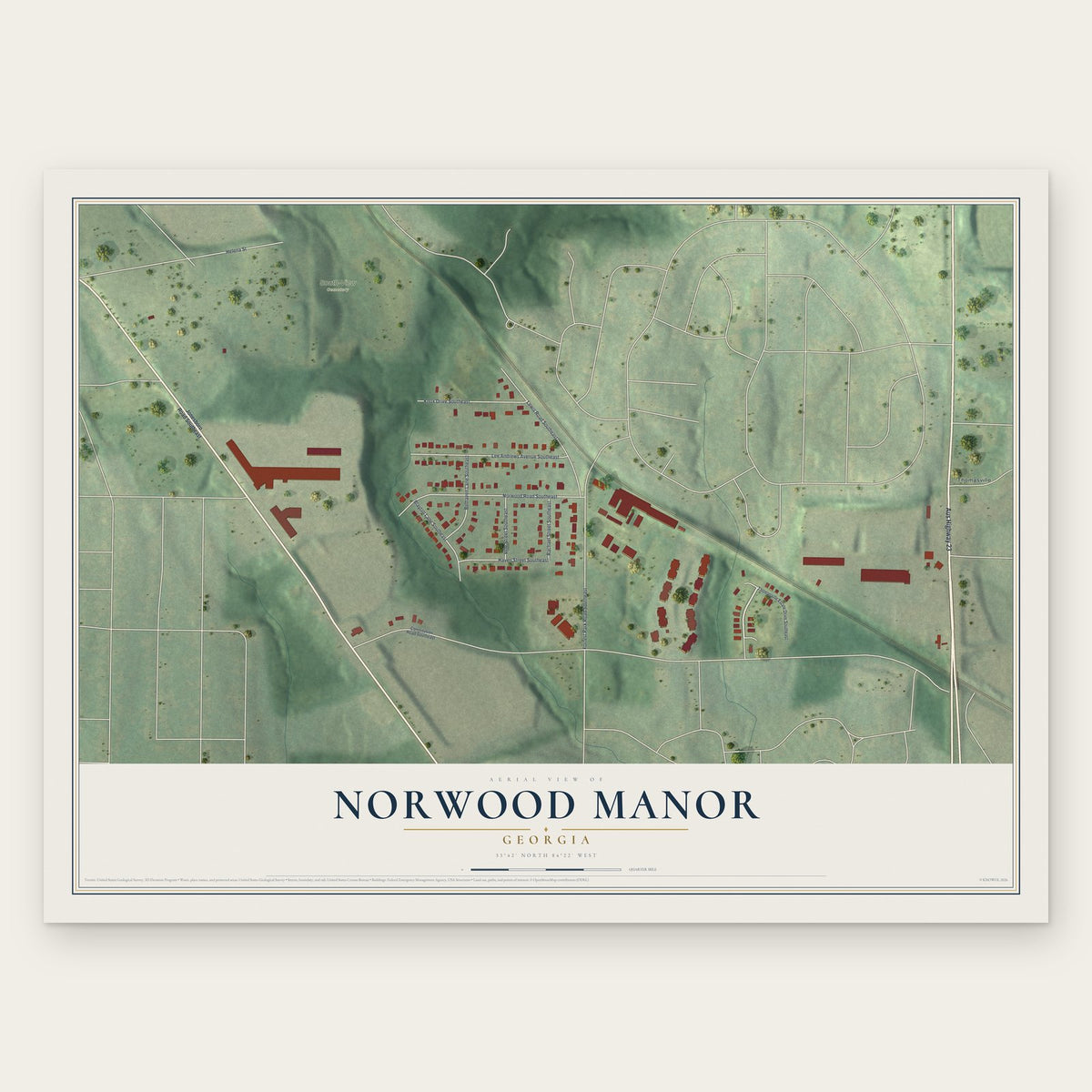 Norwood Manor, Georgia map print, the full design