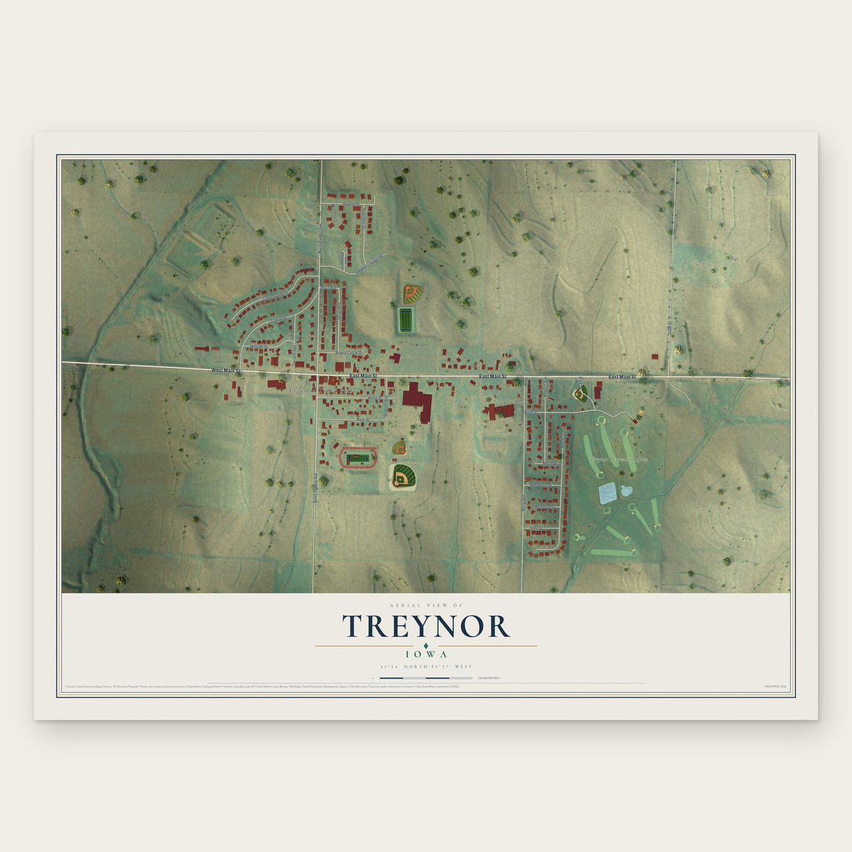 Treynor, Iowa map print, the full design