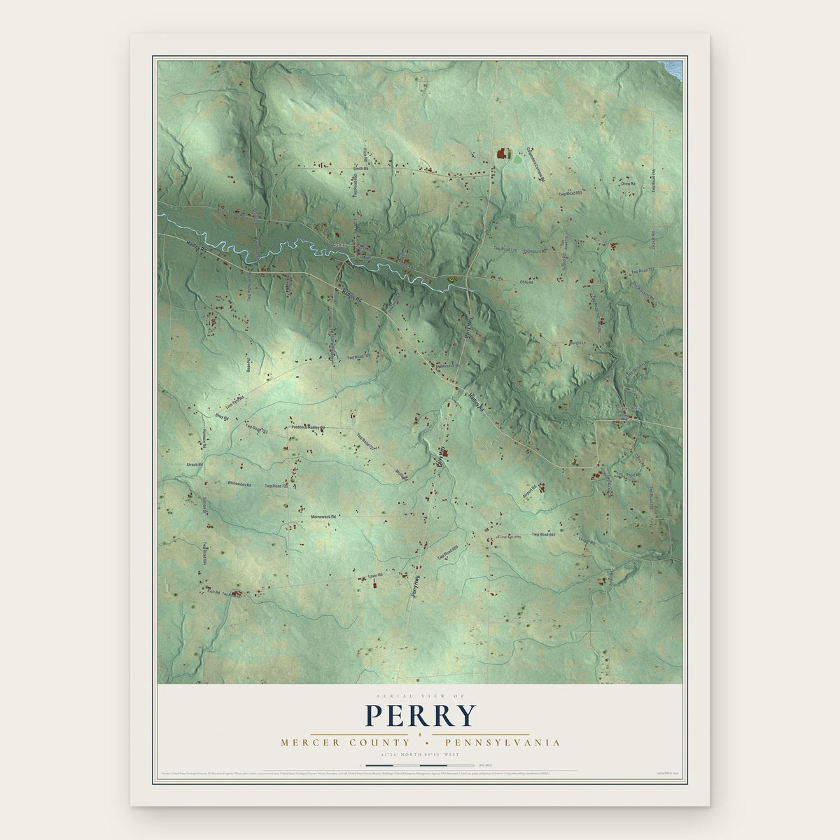 Perry, Mercer County, Pennsylvania map print, the full design