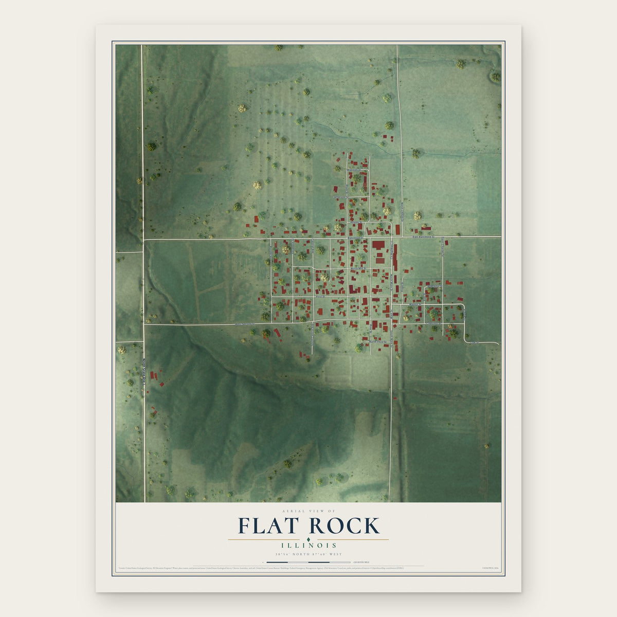Flat Rock, Illinois map print, the full design