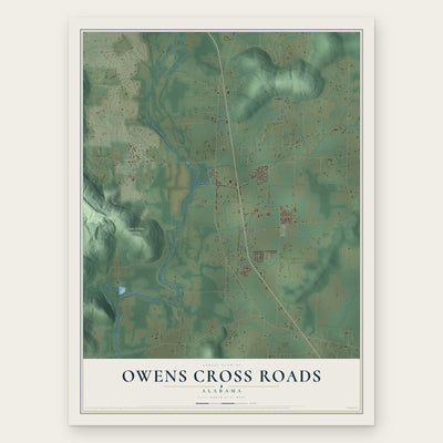 Owens Cross Roads, Alabama map print, the full design