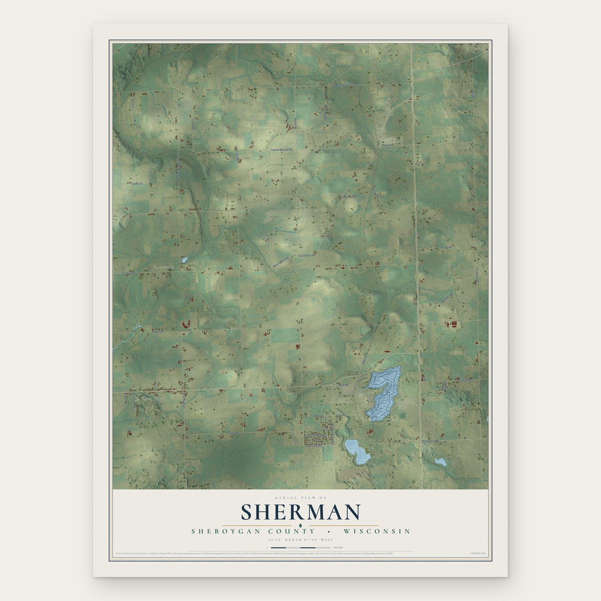Sherman, Sheboygan County, Wisconsin map print, the full design