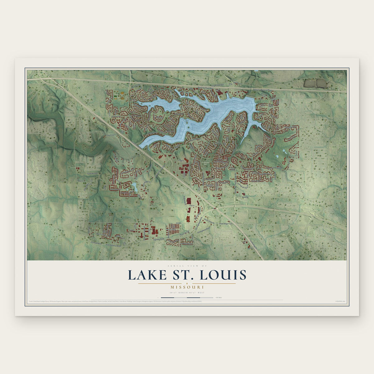 Lake St. Louis, Missouri map print, the full design