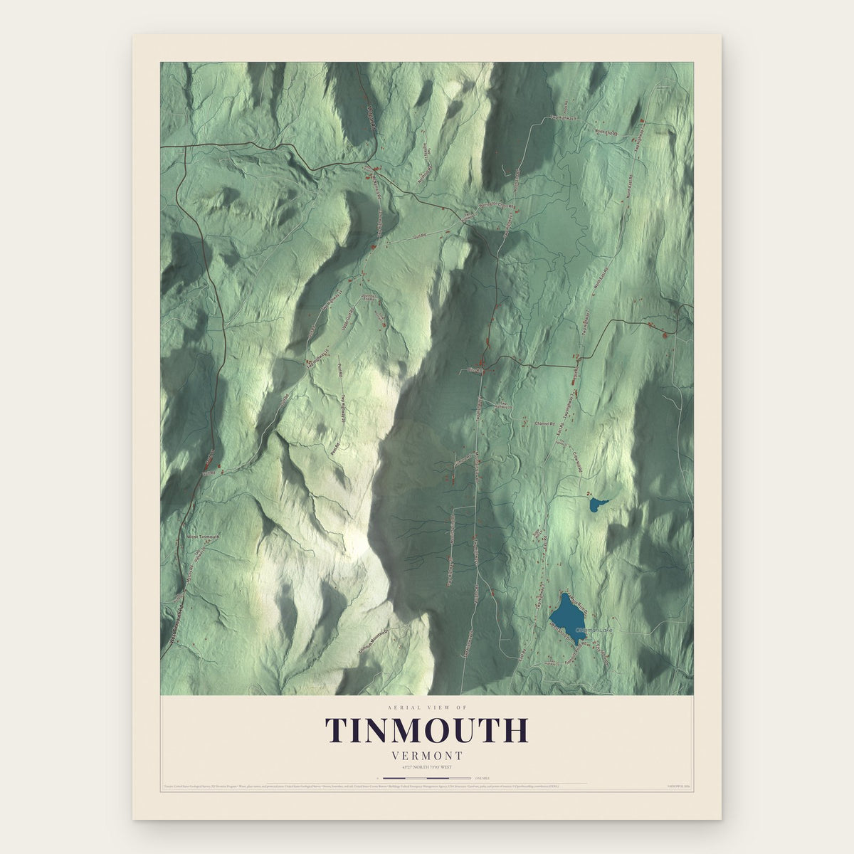 Tinmouth, Vermont map print, the full design