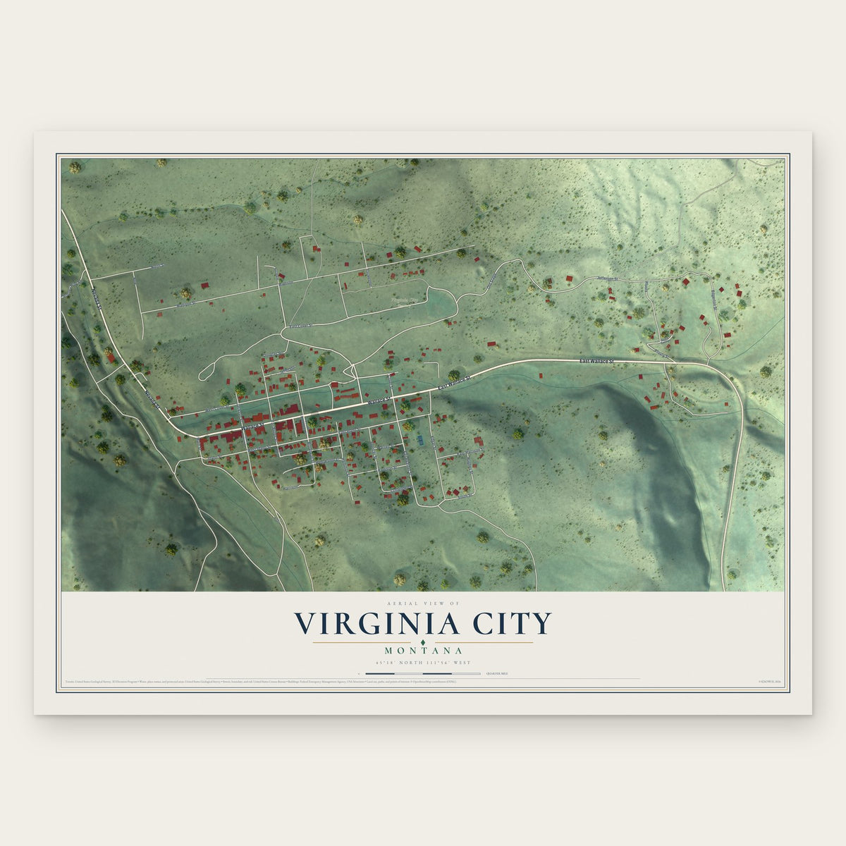 Virginia City, Montana map print, the full design