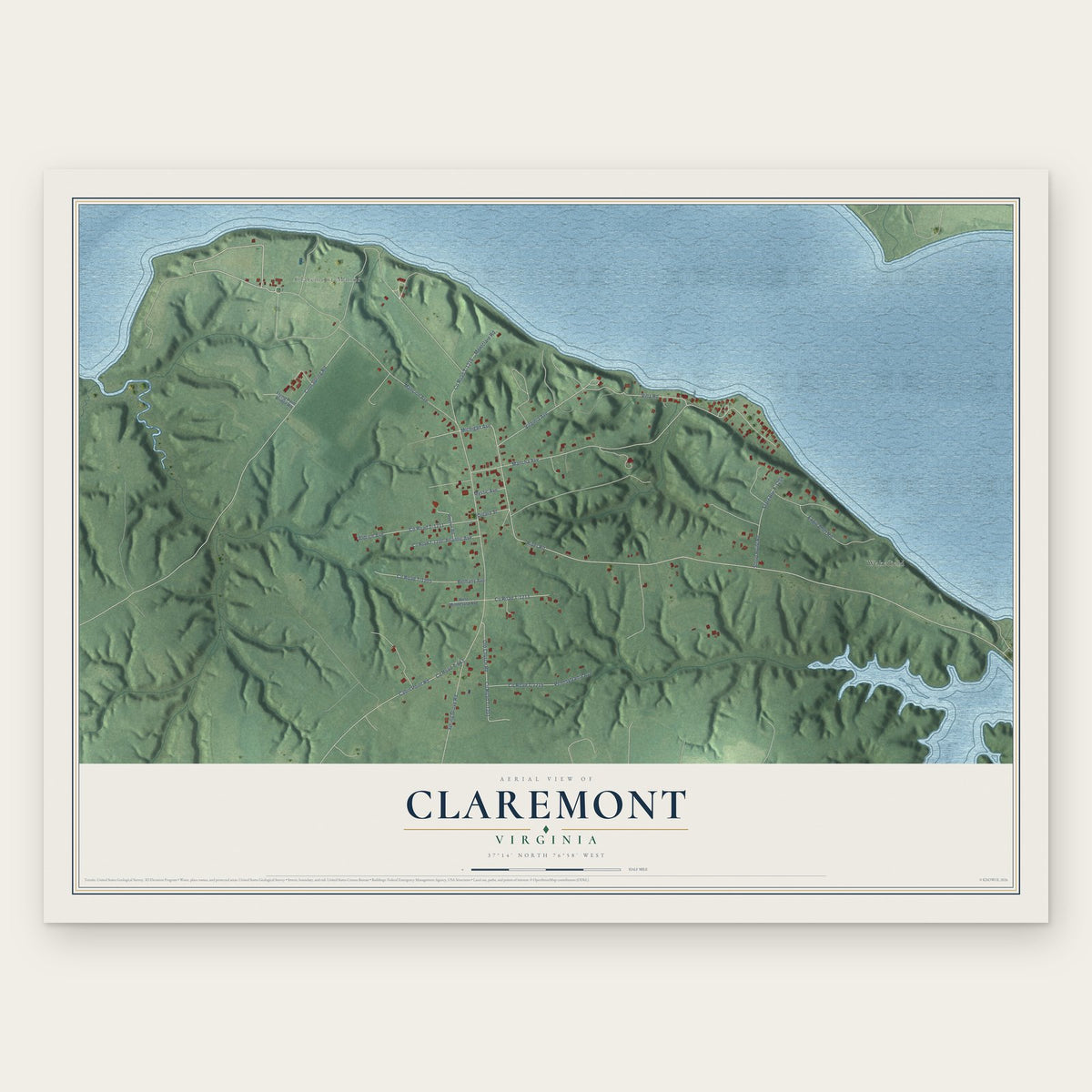 Claremont, Virginia map print, the full design