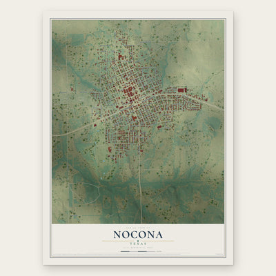Nocona, Texas map print, the full design