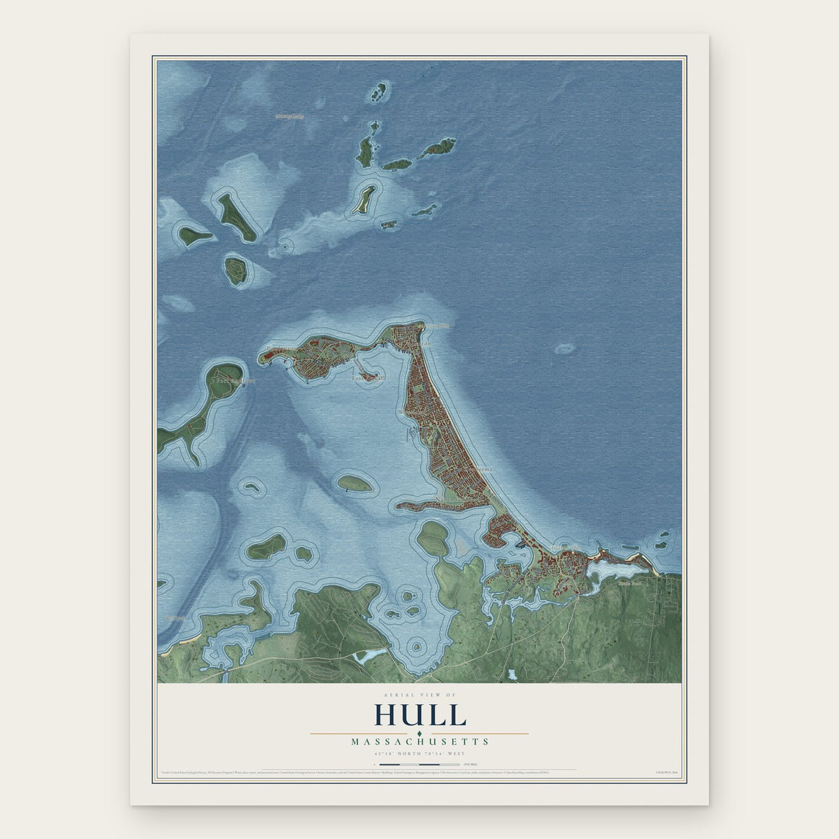 Hull, Massachusetts map print, the full design