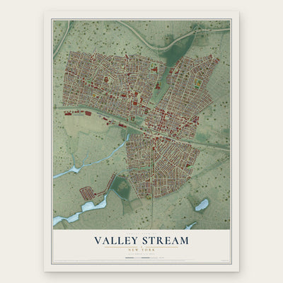 Valley Stream, New York map print, the full design