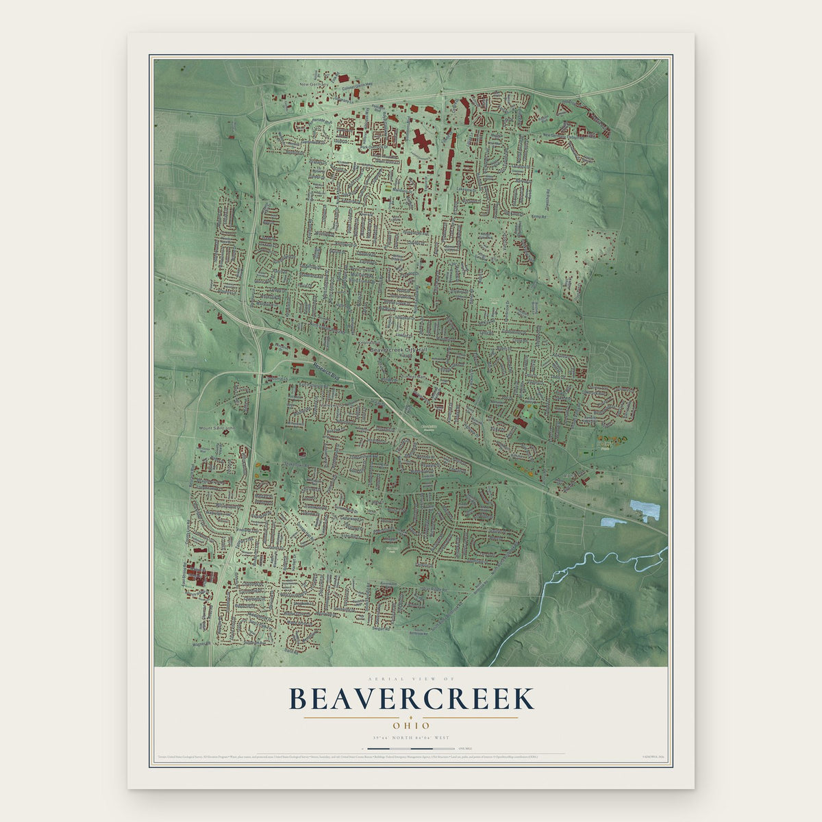 Beavercreek, Ohio map print, the full design
