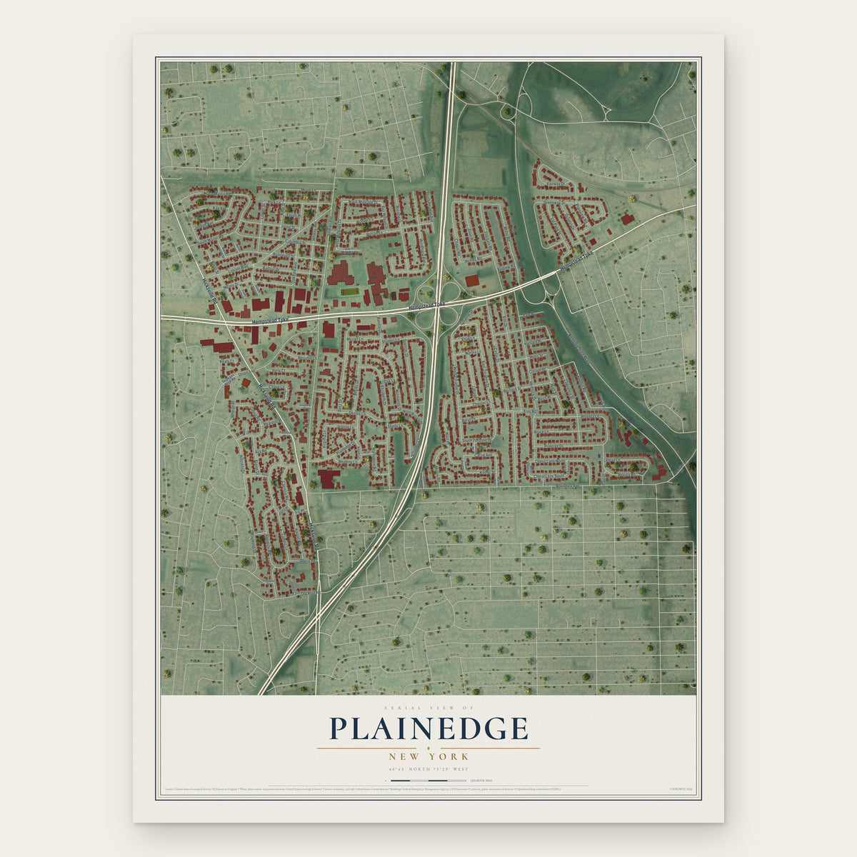 Plainedge, New York map print, the full design