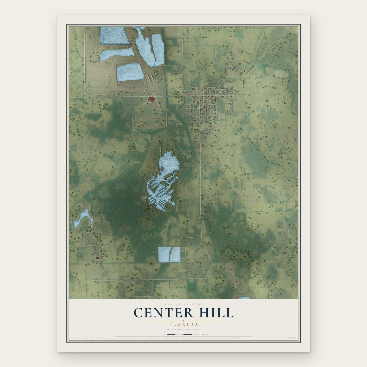 Center Hill, Florida map print, the full design