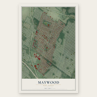 Maywood, New Jersey map print, the full design