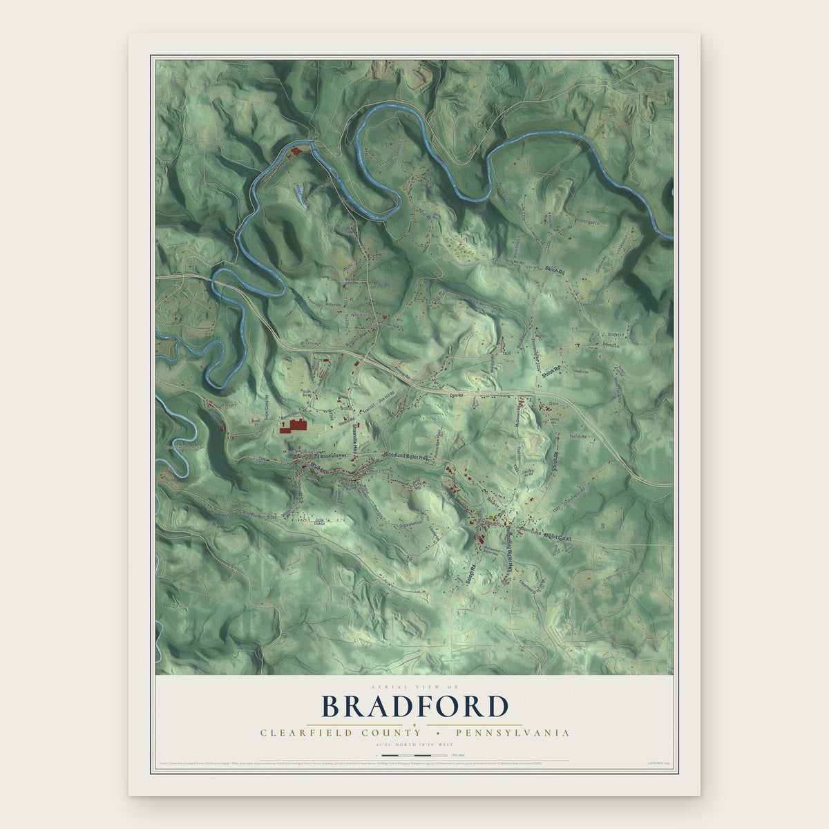 Bradford, Clearfield County, Pennsylvania map print, the full design