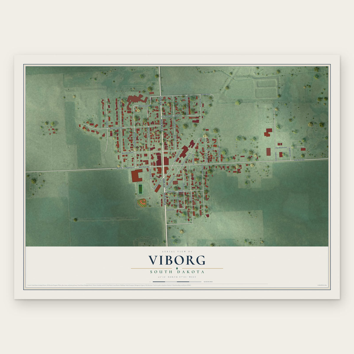 Viborg, South Dakota map print, the full design