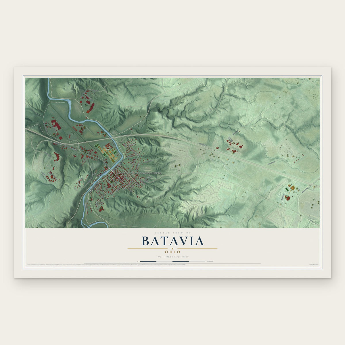 Batavia, Ohio map print, the full design