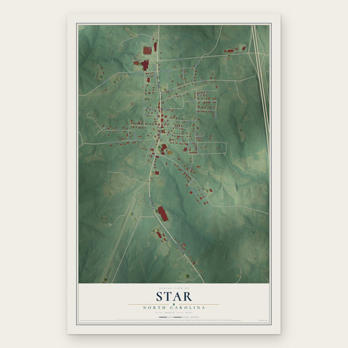 Star, North Carolina map print, the full design