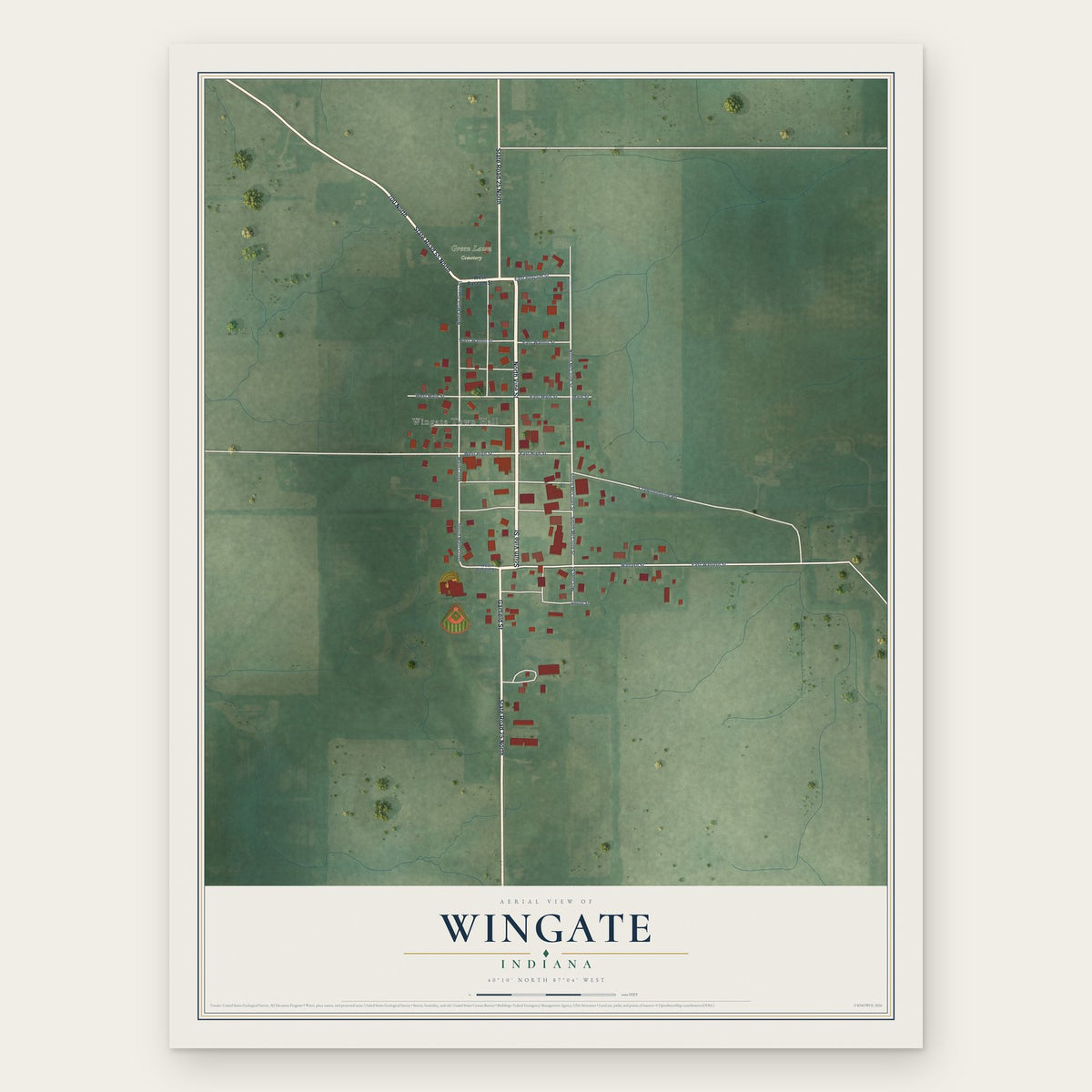 Wingate, Indiana map print, the full design