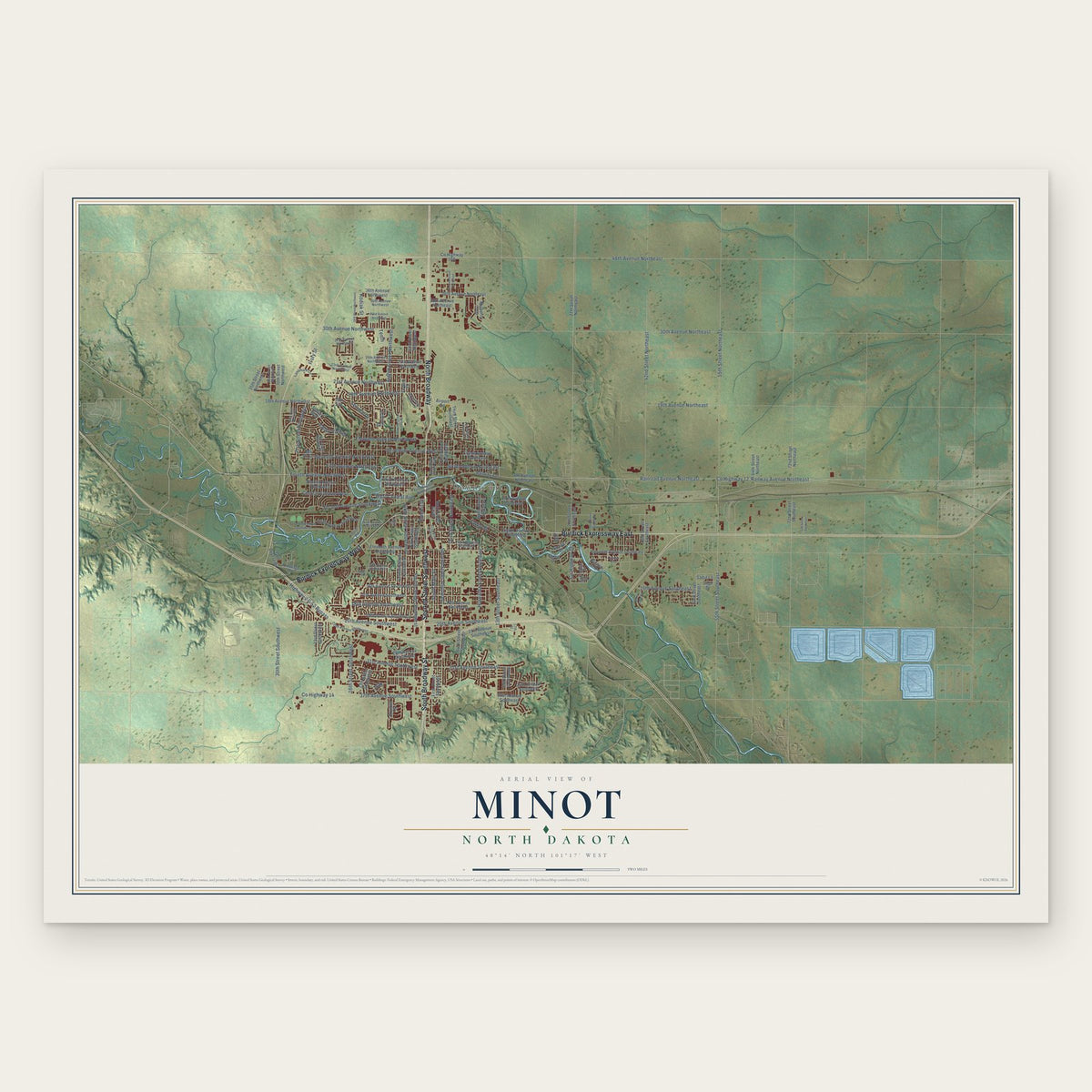 Minot, North Dakota map print, the full design