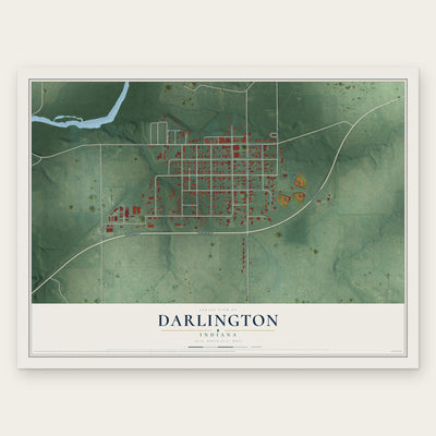 Darlington, Indiana map print, the full design