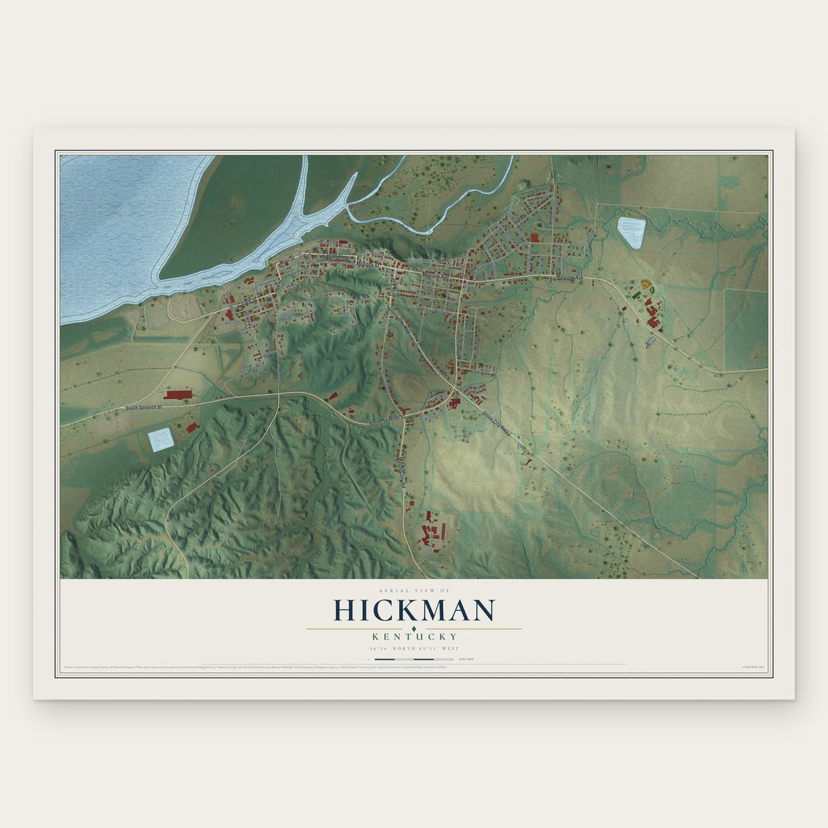 Hickman, Kentucky map print, the full design
